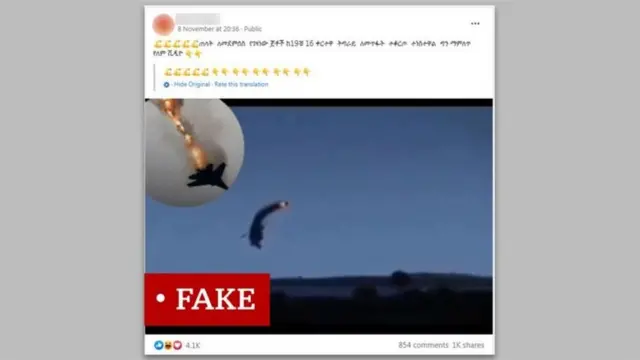 video feki inayoonesha kudunguliwa kwa ndege ya kivita ya Ethiopia