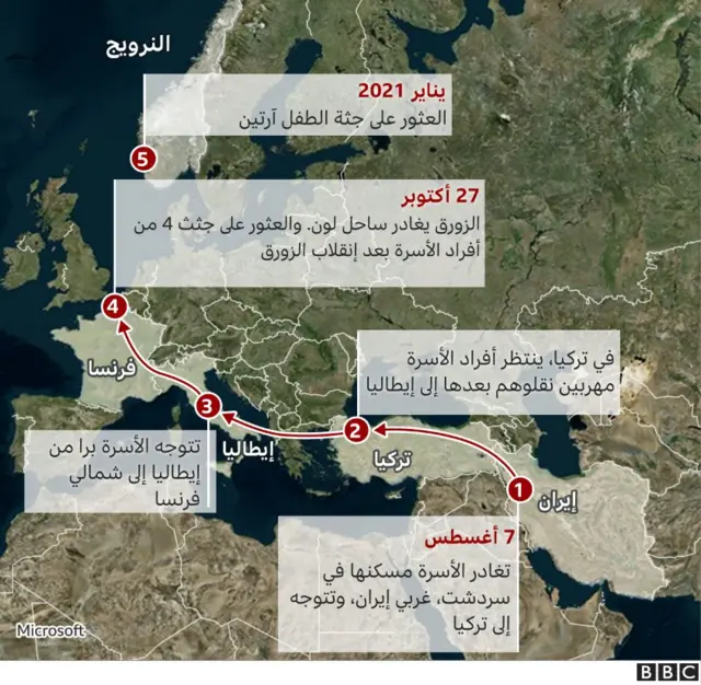 خريطة تحرك الطفل أرتين مع أسرته حتى العثور على جثته