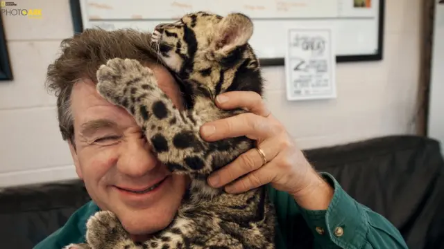 Joel Sartore y una pantera nebulosa