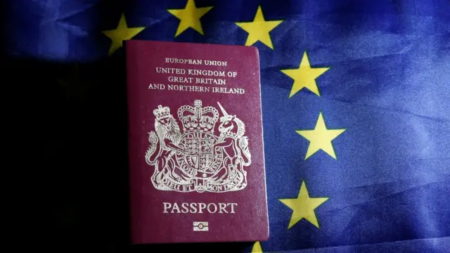 Passaporte britânico sobre bandeira europeia