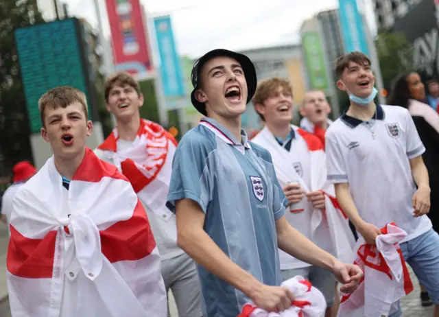 Fans gather for Italy v England at Wembley Stadium, London, 11 July 2021