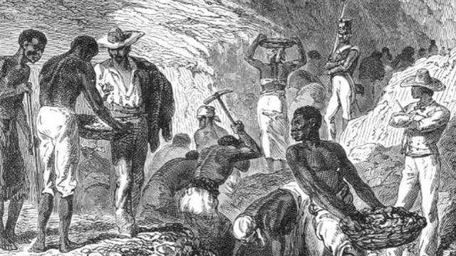 Imagem em preto e branco de escravos no Brasil