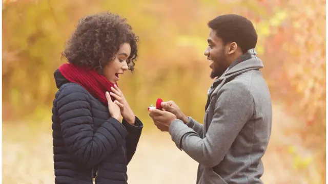 የቃልኪዳን ቀለበት የያዘ ወንድ እና ፍቅረኛው