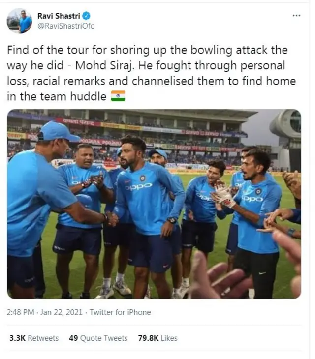সিরাজের প্রশংসা করে পোস্ট করেন কোচ রাভি শাস্ত্রী