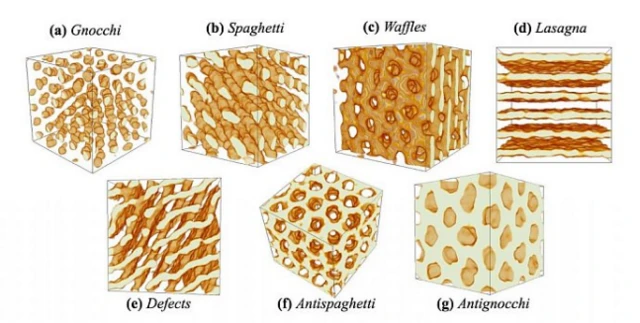 โครงสร้างของสสาร "นิวเคลียร์พาสต้า" รูปทรงต่าง ๆ