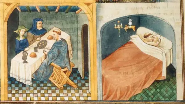 Illюstraciя k "Dekameronu", miniatюra XV veka