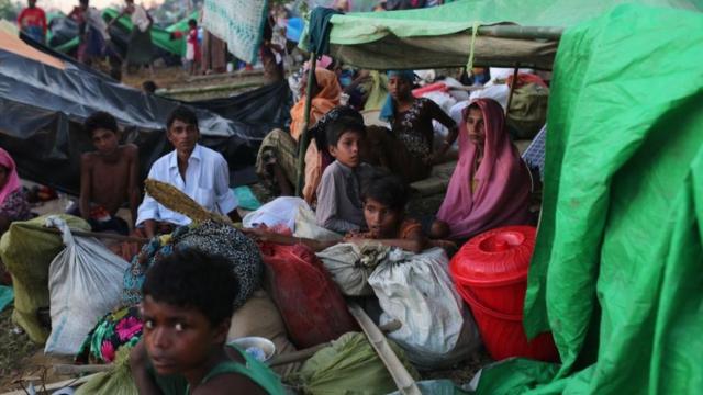 Rohingya Muslims seen at a makeshift camp on hills at Cox's Bazar