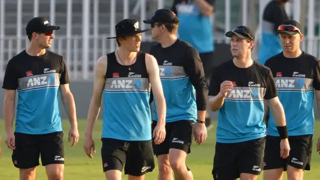 New Zealand players during a practice session in Rawalpindi