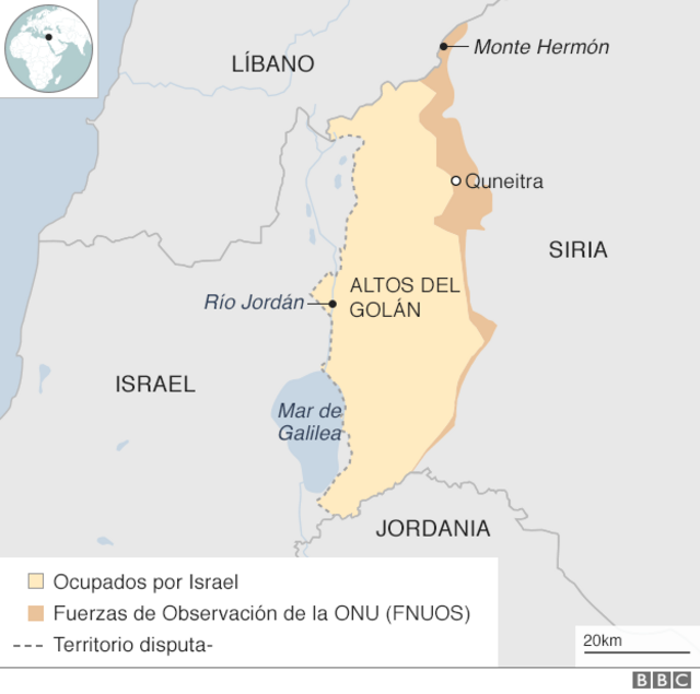 Mapa de los Altos del Golán y países vecinos