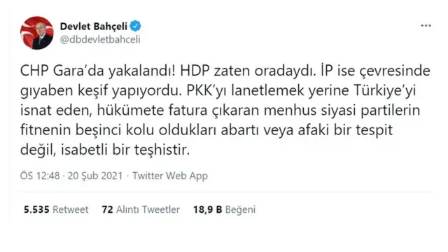 Bahçeli Twitter hesabı
