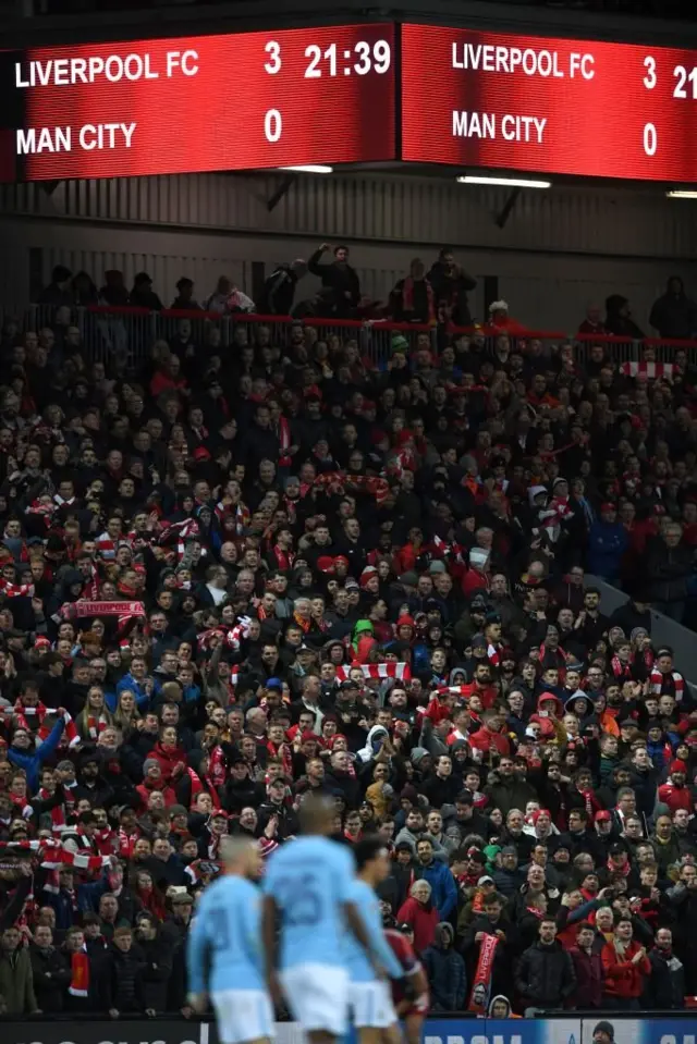 Marcador en el estadio de Anfield