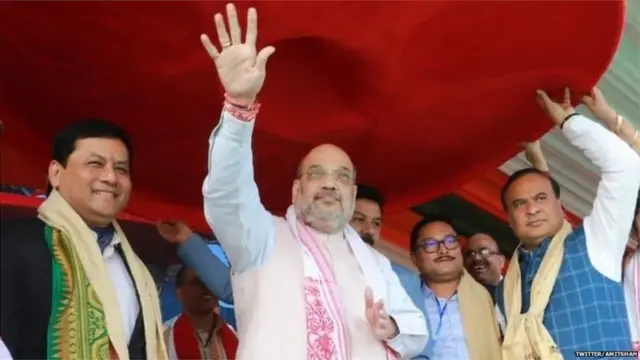 अमित शाह, सोनोवाल और हिमंत बिस्व सरमा