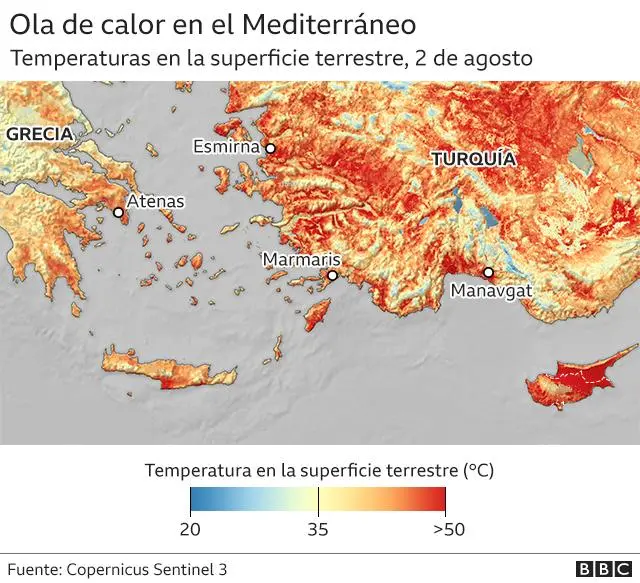 Mapa ola de calor Grecia