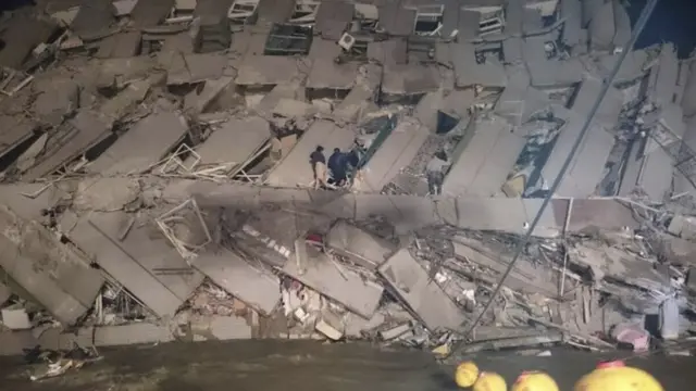 A building badly damaged by an earthquake in Taiwan