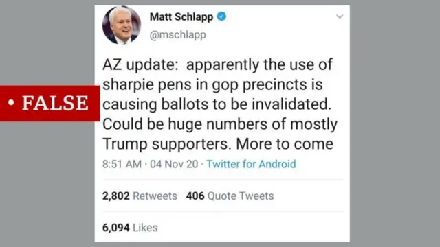 মারিকোপা কাউন্টির কর্মকর্তারা জানিয়েছেন, শার্পি কলম ব্যবহারের কারণে কোন ভোট বাতিল হয় না।