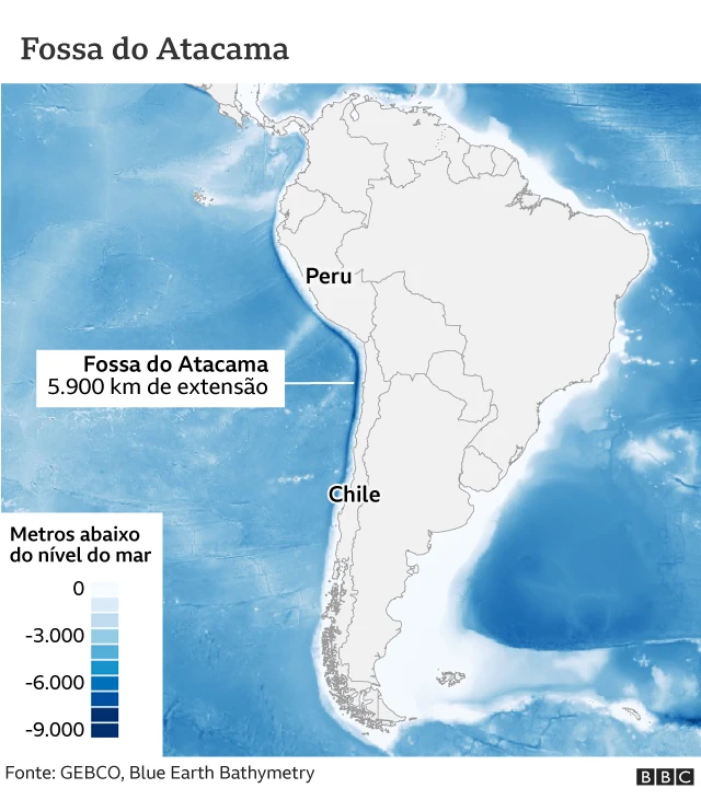 Infográfico mostra região da Fossa do Atacama