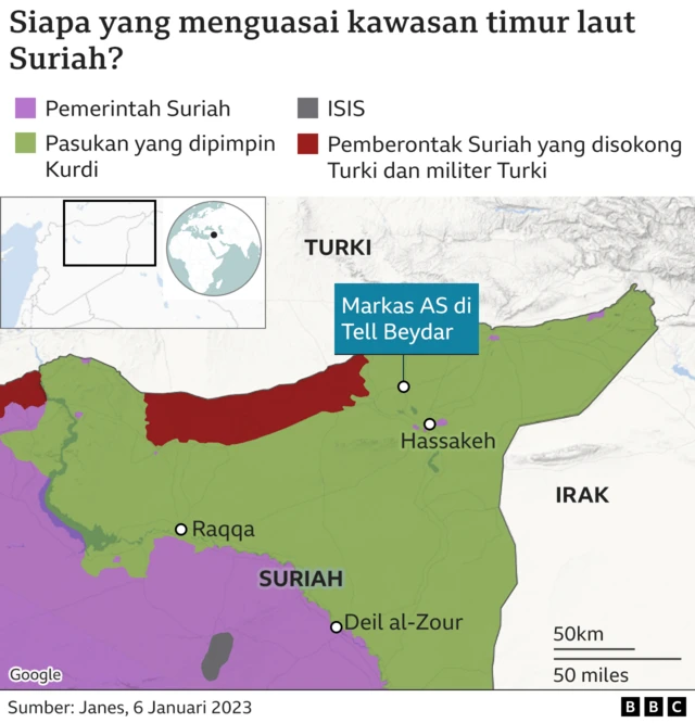Peta kawasan timur laut Suriah