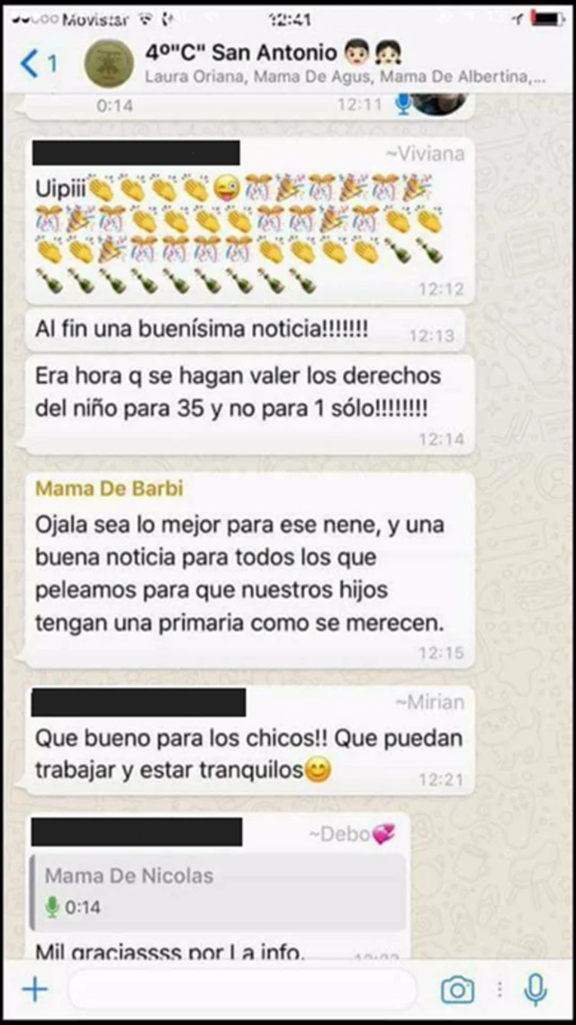 Chat de madres festejando