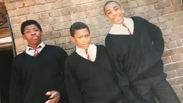 Darren Campbell pictured during his school days with two friends