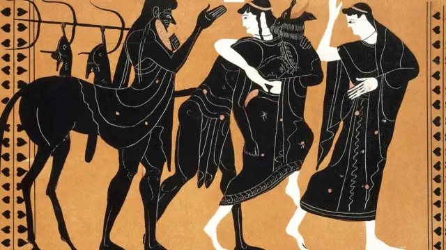 Пелей и Фетида борются на глазах у кентавра Хирона - изображение на вазе из коллекции парижской Библиотеки декоративного искусства