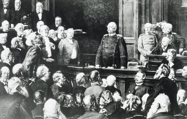 1888年2月，俾斯麦在德国国会发表讲话。同一年，德皇威廉二世即位。