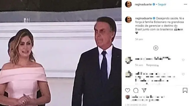 Postagem no Instagram7games baixar aplicativo que baixa aplicativoRegina Duarte com foto7games baixar aplicativo que baixa aplicativoMichelle e Jair Bolsonaro na posse do presidente, e legenda: 'Desejando saúde, fé e força à família Bolsonaro na grandiosa missão7games baixar aplicativo que baixa aplicativogerenciar o destino do Brasil junto com os brasileiros'