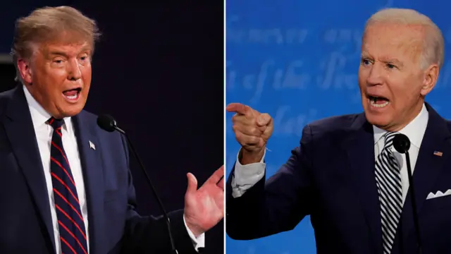 Donald Trump e Joe Biden no primeiro debate presidencial americano deste ano