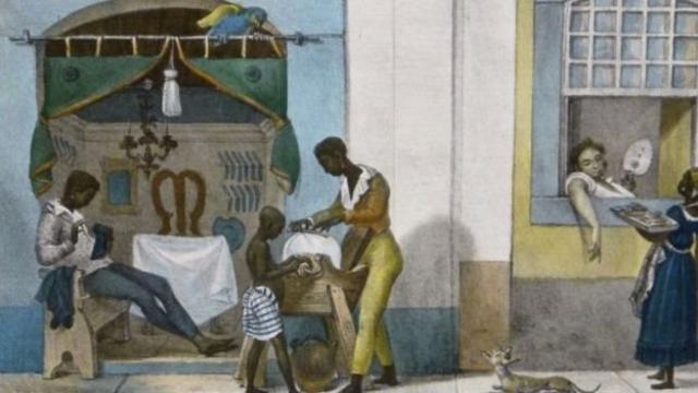 Pintura de Jean-Baptiste Debret mostra escravos de ganho trabalhando nas ruas do Rio de Janeiro