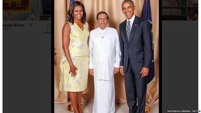 ජනාධිපති මෛත්‍රීපාල සිරිසේන ජනාධිපති ඔබාමා සහ මිෂෙල් ඔබාමා සමඟ
