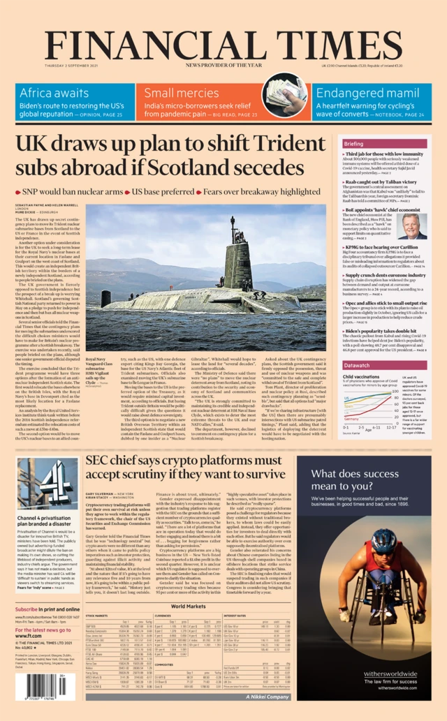 Financial Times front page 02/09/21