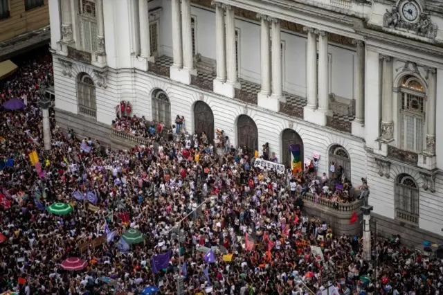 Cinelândia, no Rio, durante protesto #EleNão