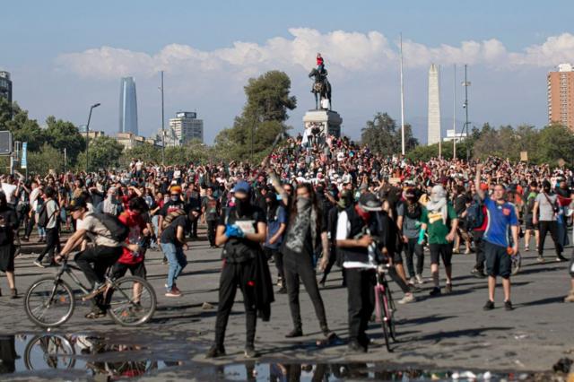 Protesters in Santiago, Chile