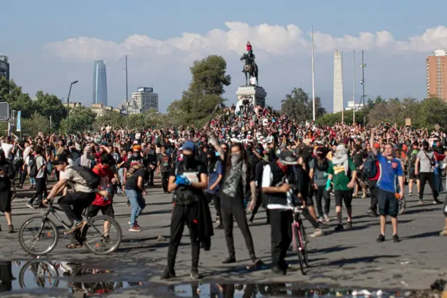 Protesters in Santiago, Chile