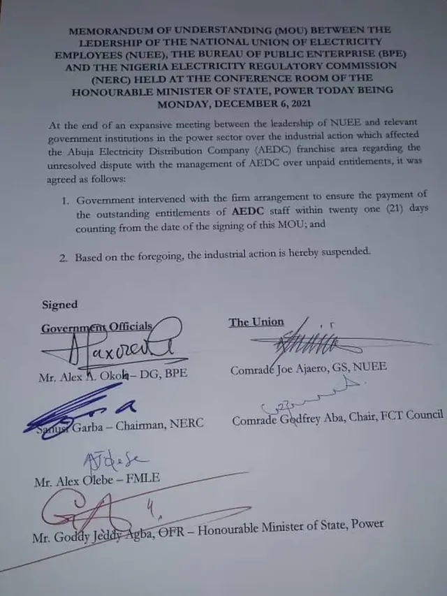 AEDC strike: Why Abuja Electricity Distribution Company workers suspend strike action