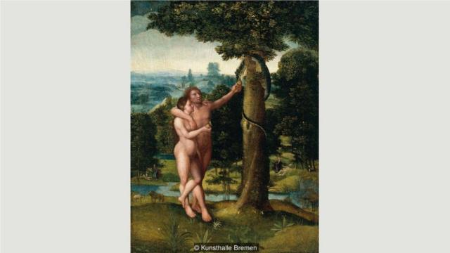 亚当和夏娃常被视为第一对恋人，数百年来是艺术描绘的对象，例如这幅1520年伊森布兰特的作品