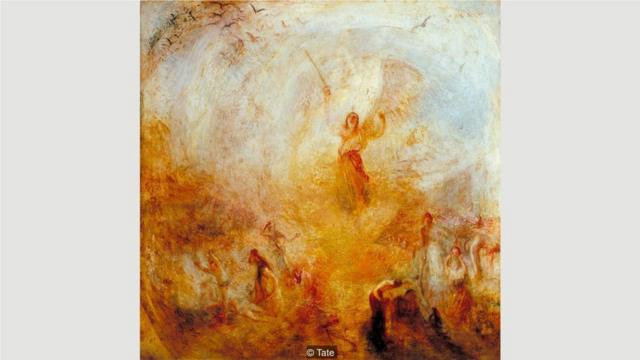 特纳在画作《站在阳光中的天使》（绘于1846年）中配了文字"一天结束时秃鹫的盛宴"，以此挖苦批评家。