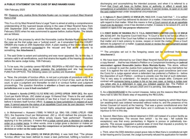 Akwụkwọ ozi Ọkaiwu Aloy Ejimakor wepụtara maka nyigharị ikpe Nnamdi Kanu