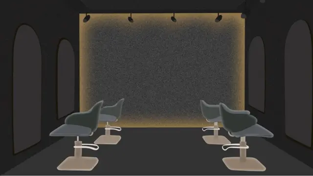 A illustration of empty salon with four chairs