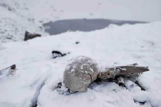 Esqueletos humanos naturalmente preservados embaixokto casas de apostasneve e gelo no lago Roopkund, na Índia