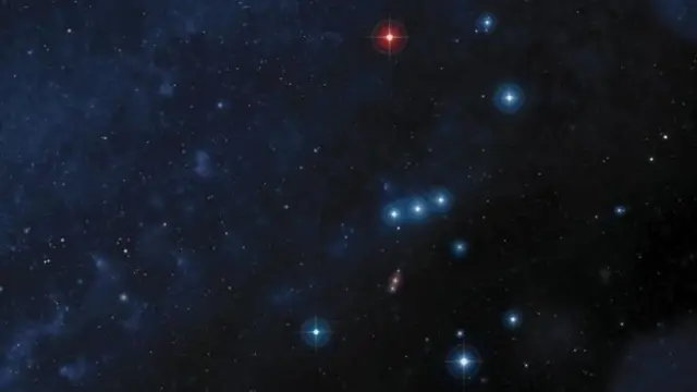 ภาพจากฝีมือศิลปินแสดงตำแหน่งกลุ่มดาวนายพรานหรือโอไรออน