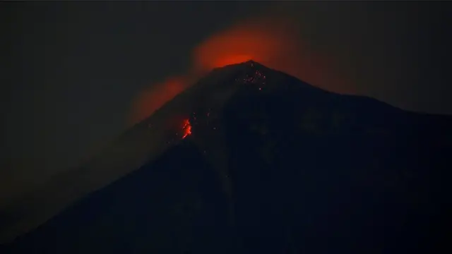 Fuego volcano is pictured after it erupted violently, in San Juan Alotenango