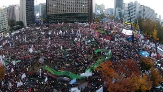 Protesters have marched in vast numbers to demand Ms Park stands down