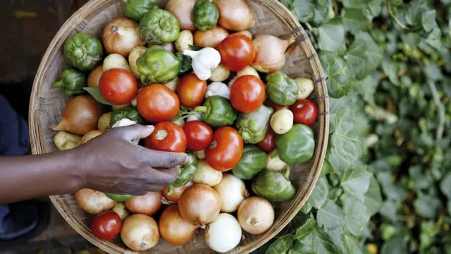 በአንድ እንቅብ ላይ የተቀመጡ አትክልቶች