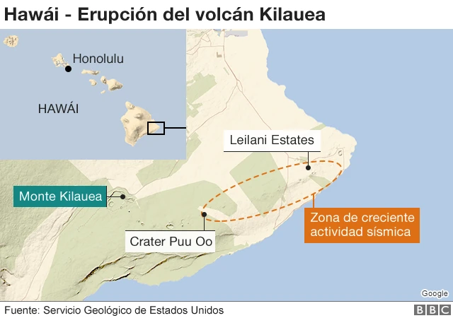 Mapa volcán Hawái