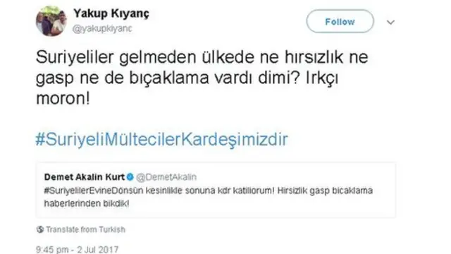 تغريدة حول هاشتاغ "يا سوريون عودوا إلى بلادكم" الذي انتشر في تركيا