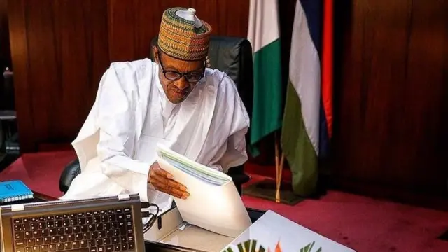 President Buhari inside im office for AAso Rock, Abuja Nigeria