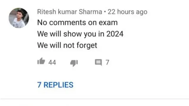 નરેન્દ્ર મોદીની યૂટ્યૂબ પર કૉમેન્ટ