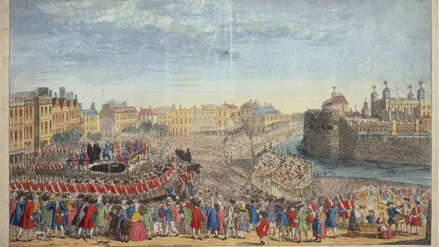 'La decapitación de los señores rebeldes en Great Tower Hill', c1746. La ejecución de los líderes de los rebeldes jacobitas capturados después de la batalla de Culloden.