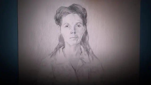 Dibujo a lápiz de Liudmila por su hija Alevtina Kakhidze