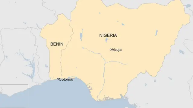 carte qui montre la frontière entre le Nigéria et le Bénin